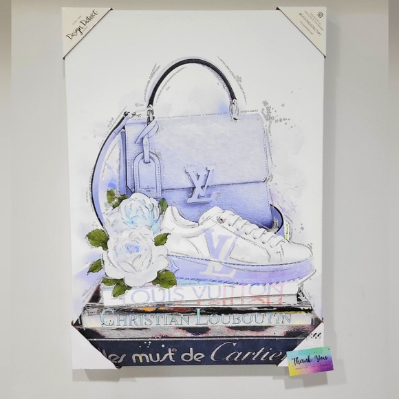 DESIGN DISTRICT Other - NWT XLARGE canvas LV wall art light blue glittery